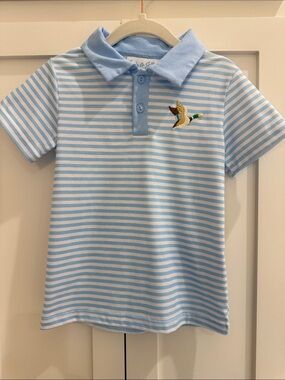 Jack & Jill Clothing Company White/Light Blue Stripe Polo Mallard Embroidery 3T